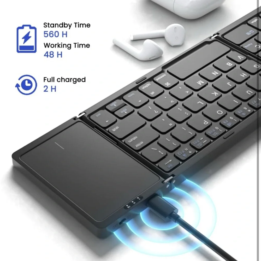 Foldable Bluetooth Keyboard, Folding Portable Wireless Keyboard w/touchpad